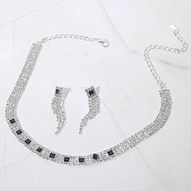 Square Stone Pointed Rhinestone Paved Evening Choker Necklace