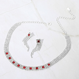 Square Stone Pointed Rhinestone Paved Evening Choker Necklace
