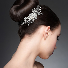 Pearl Faceted Beaded Metal Wired Branch Pointed Hair Comb