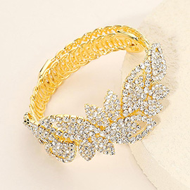 Rhinestone Paved Leaves Adjustable Evening Bracelet