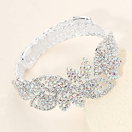 Rhinestone Paved Leaves Adjustable Evening Bracelet