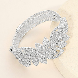 Rhinestone Paved Leaves Adjustable Evening Bracelet