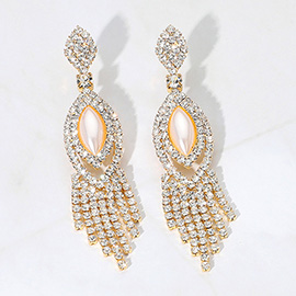 Marquise Pearl Pointed Rhinestone Paved Fringe Dangle Earrings