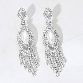 Marquise Pearl Pointed Rhinestone Paved Fringe Dangle Earrings