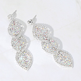 Rhinestone Paved Leaf Link Drop Evening Earrings