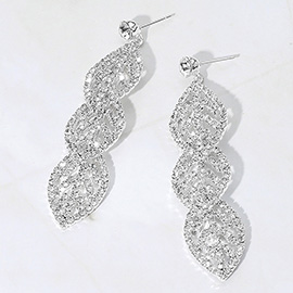 Rhinestone Paved Leaf Link Drop Evening Earrings