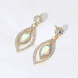Marquise Stone Pointed Rhinestone Paved Dangle Earrings