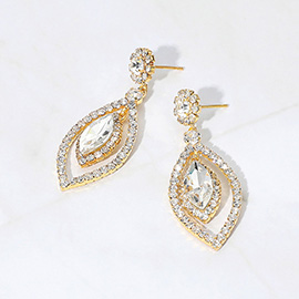 Marquise Stone Pointed Rhinestone Paved Dangle Earrings