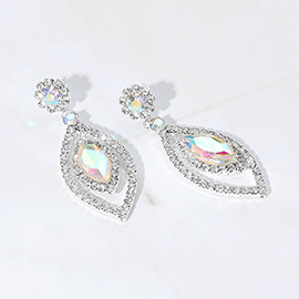 Marquise Stone Pointed Rhinestone Paved Dangle Earrings