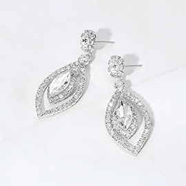 Marquise Stone Pointed Rhinestone Paved Dangle Earrings