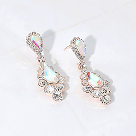 Teardrop Stone Cluster Dangle Evening Earrings