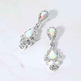 Teardrop Stone Cluster Dangle Evening Earrings