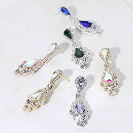 Teardrop Stone Cluster Dangle Evening Earrings