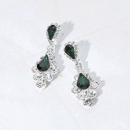 Teardrop Stone Cluster Dangle Evening Earrings