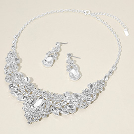 Teardrop Marquise Stone Cluster Embellished Evening Necklace