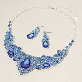 Teardrop Marquise Stone Cluster Embellished Evening Necklace