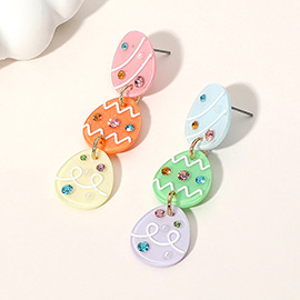 Stone Pointed Resin Easter Egg Link Drop Earrings
