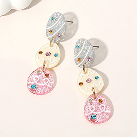 Stone Pointed Resin Easter Egg Link Drop Earrings