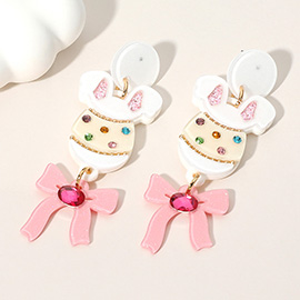 Stone Pointed Resin Easter Bunny Egg Bow Link Drop Earrings