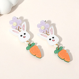 Resin Easter Bunny Carrot Flower Link Drop Earrings