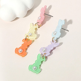 Pearl Pointed Resin Easter Bunny Link Drop Earrings