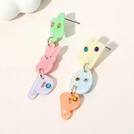 Stone Pointed Resin HIPHOP Message Link Drop Earrings