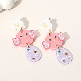 Resin Easter Chick Egg Link Drop Earrings