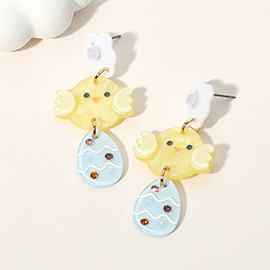 Resin Easter Chick Egg Link Drop Earrings