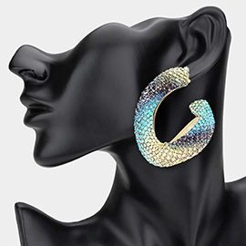 Oversized Bling Rhinestone Studded Twisted Open Teardrop Evening Hoop Earrings