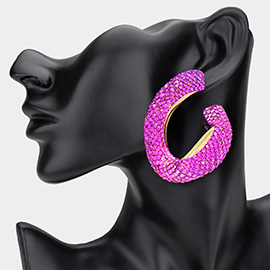 Oversized Bling Rhinestone Studded Twisted Open Teardrop Evening Hoop Earrings