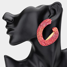 Oversized Bling Rhinestone Studded Twisted Open Teardrop Evening Hoop Earrings