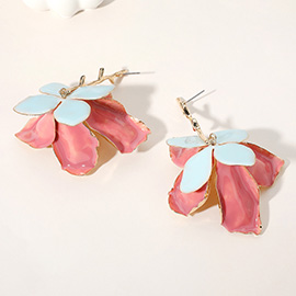 Oversized Enamel Flower Petal Drop Earrings