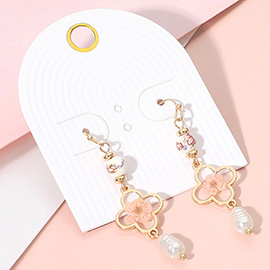 Flower Quatrefoil Pearl Link Drop Earrings