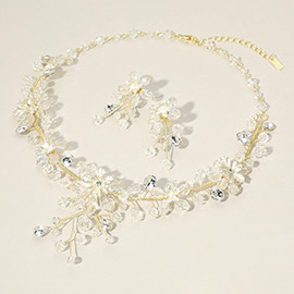 Clear Beaded Floral Branch Necklace
