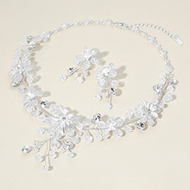 Clear Beaded Floral Branch Necklace