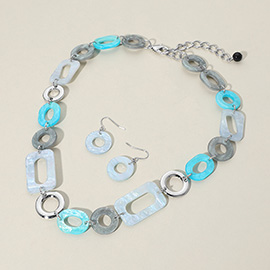 Celluloid Acetate Rectangle Oval Ring Plate Link Necklace