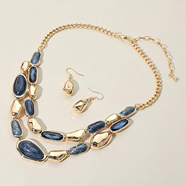 Marbled Resin Pebble Link Double Layered Statement Necklace