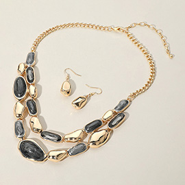 Marbled Resin Pebble Link Double Layered Statement Necklace