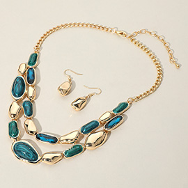 Marbled Resin Pebble Link Double Layered Statement Necklace