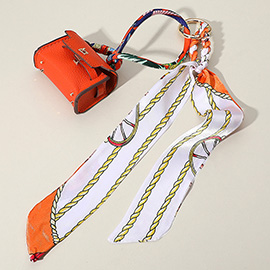Faux Leather Elegant and Stylish Mini Purse / Bag Charm with Abstract Pattern Petit Scarf