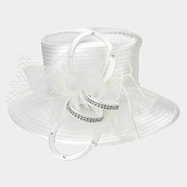 Rhinestone Accented Bow Feather Pointed Dressy Hat