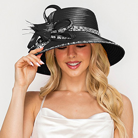 Rhinestone Rim Embellished Flower Bow Pointed Dressy Hat