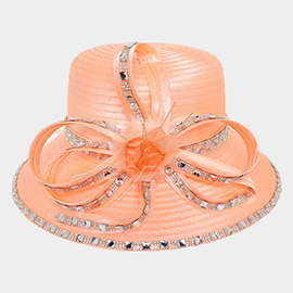 Rhinestone Rim Embellished Flower Bow Pointed Dressy Hat