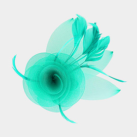 Feather & Mesh Flower Hair Pinch Clip / Brooch