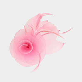 Feather & Mesh Flower Hair Pinch Clip / Brooch