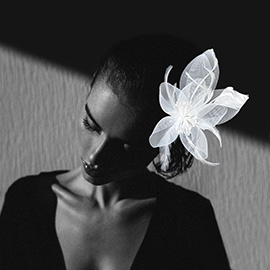 Feather & Mesh Flower Hair Pinch Clip / Brooch