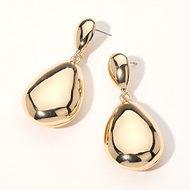 Puffy Metal Teardrop Pebble Dangle Earrings