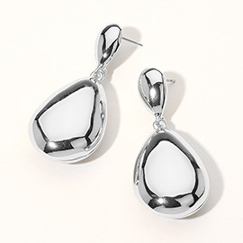 Puffy Metal Teardrop Pebble Dangle Earrings