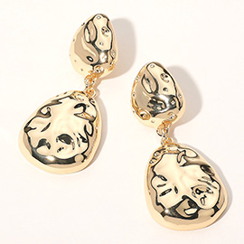 Chunky Hammered Metal Pebble Dangle Earrings