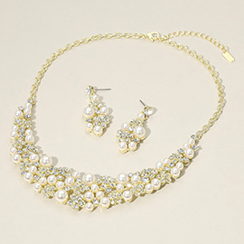 Pearl Rhinestone Embellished Collar Necklace